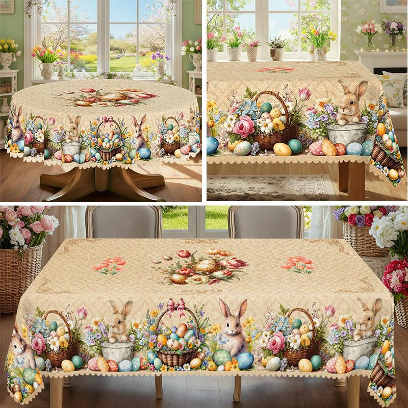 

1 шт. Скатертина з вінтажним візерунком, Чудова весняна, Милий кролик, Золоте яйце, Квіткова, Прямокутна скатертина, Декоративна скатертина, Кухонні аксесуари rect 90*140cm