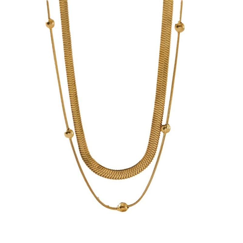 Minimalist 18K Gold Plated Titanium Steel Necklace Women Double Layer Style Snake Chain Choker Hypoallergenic Geometric