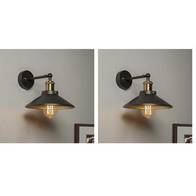 Edison Cone Shade Wall Lamp, Antique Gold Vintage Industrial Loft, E27 Holder, Decorative, Swing Wall Light (Pack of 2)