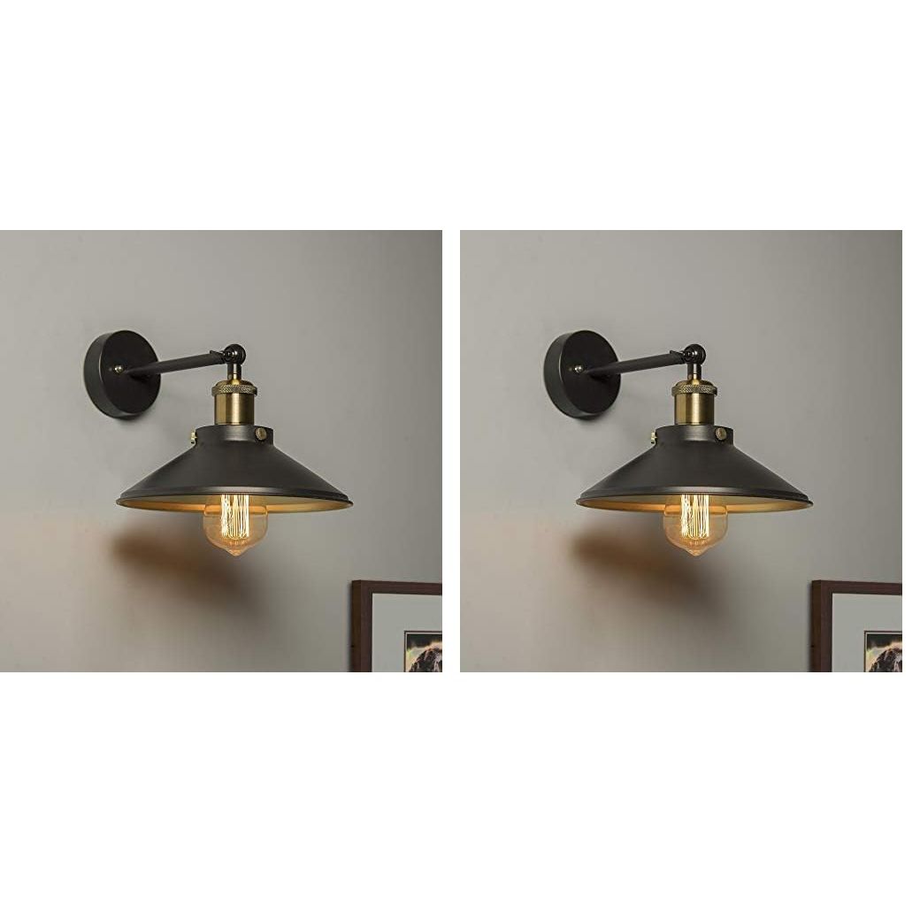 

Настенный светильник с коническим абажуром Эдисона, Античное золото Винтаж Индустриальный Лофт, Патрон E27, Декоративный, Поворотный настенный светильник (Упаковка из 2 шт.)