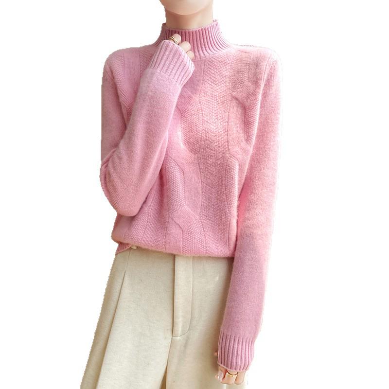 2025 Autumn/Winter Women's Chunky Knit Wool Sweater - Half-High Neck, Solid Color Pullover.