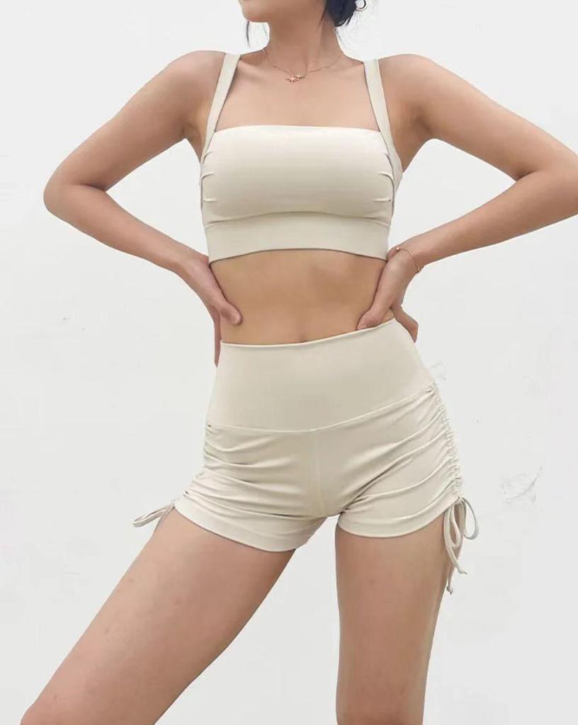 High-Waisted No-Line Yoga Shorts with Drawstring - Nude Feel, Hip Lift, Three-Point Style for Women