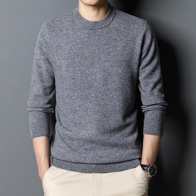 Men's 2025 Autumn/Winter Pure Wool Round Neck Sweater - Solid Color Knit