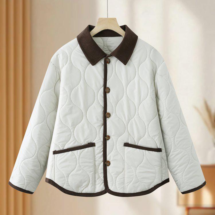 2025 Autumn/Winter Retro Lapel Cotton Jacket - Versatile Quilted Warm Short Coat for Women