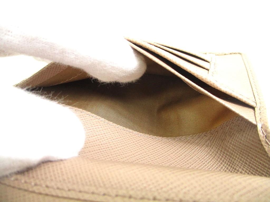 Authentic PRADA Saffiano Beige Leather Bifold Wallet Compact Wallet #a849  Refurbished