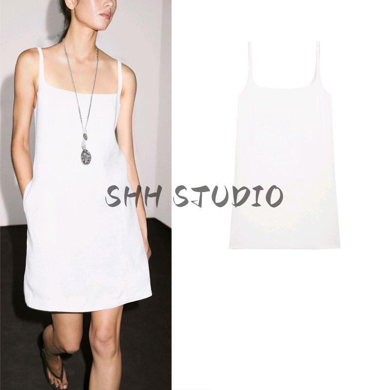 MD Summer New Arrival Women's Clothing Vacation Style Creamy-white Square Collar Open Back Sling Dress Vest Dress 6620530
