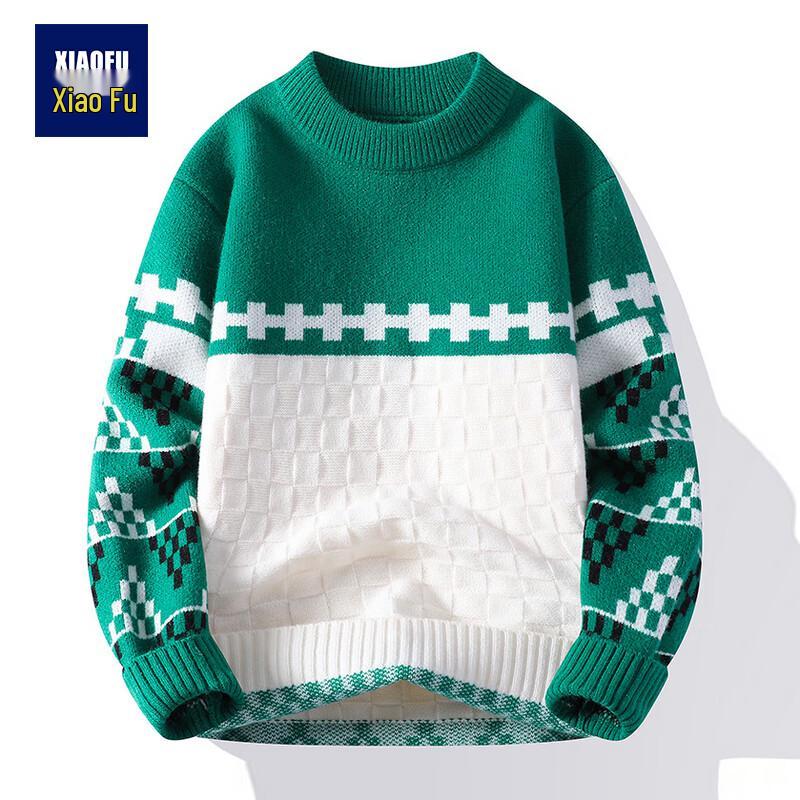 Men's Colorblock Jacquard Round Neck Pullover Sweater