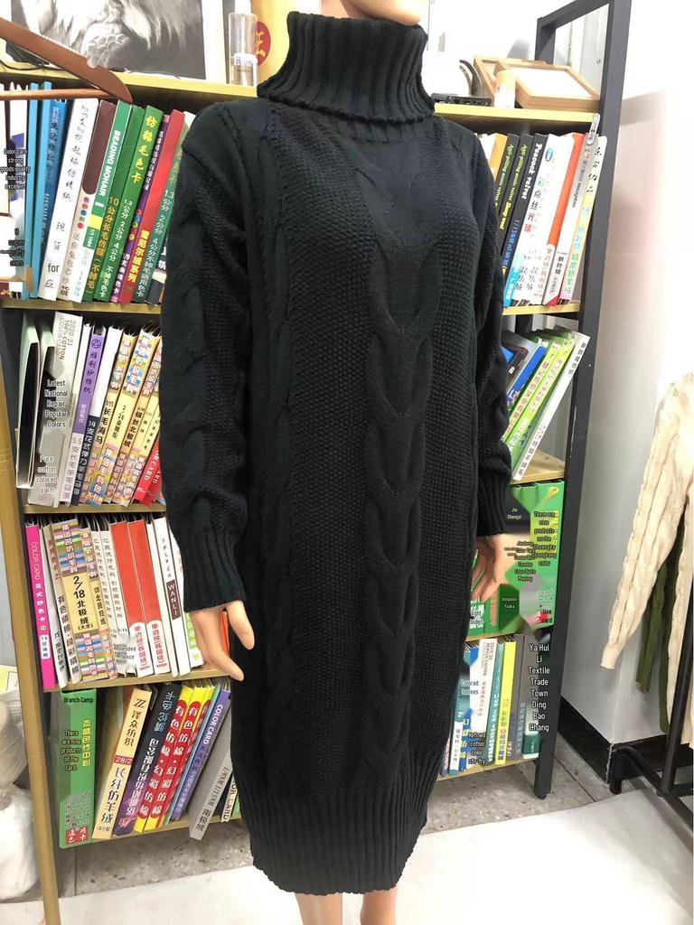 2023 Women's Autumn/Winter Long Loose Knit Sweater with Collar - Solid Color, Casual Style