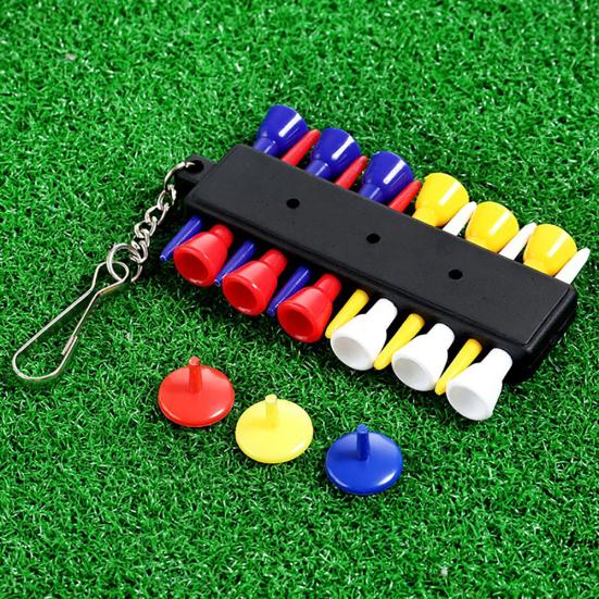 1Set Plastic Golf Tee Holder Carrier Keychain with 3 Ball Markers Accessory