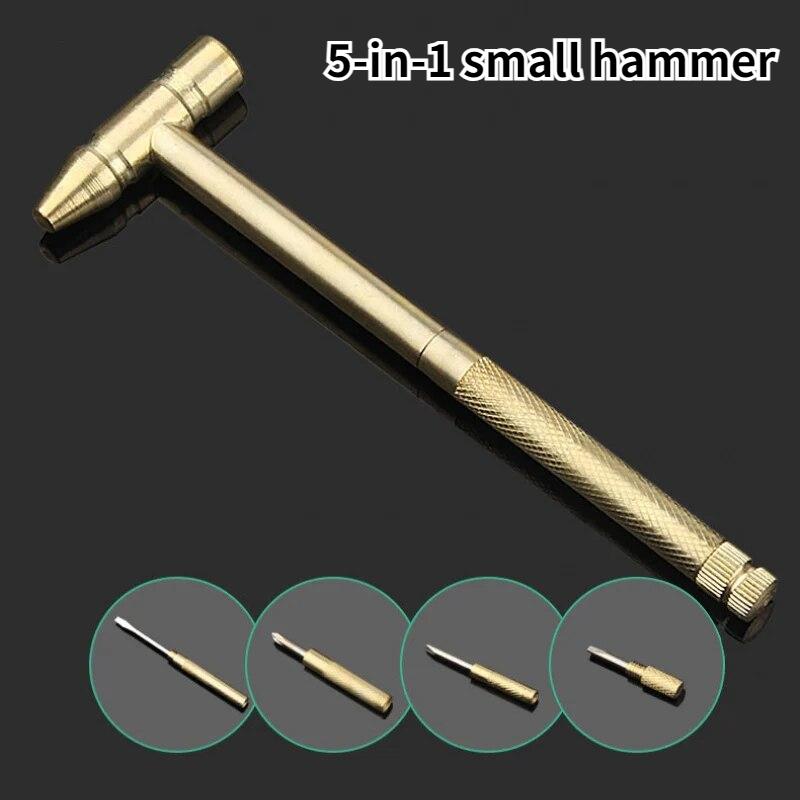 5-In-1 Mini Craft Hammer Screwdriver Set Copper Alloy Gold Detachable Micro Screwdriver Perfect Hand Tool For Diy Projects