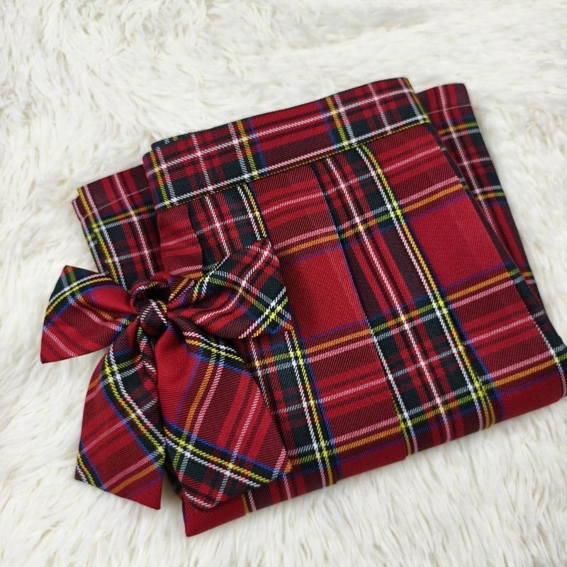 Fustă Scurtă Uniformă Carouri Roșii cu Talie Ajustabilă Fustă Plisată Cravată Stil Casual Colegial Îmbrăcăminte de Vară