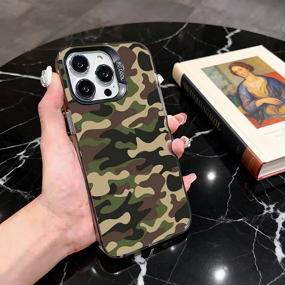 

Green Camouflage Pattern Phone Case For iPhone 17,16,15,14,13,12,11 Plus,Pro Max,XS,Colorful Silver Phone case Funda Cover iPhone16