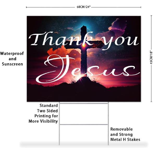 Bible Verse Saying Outdoor Yard Sign Thank You Jesus Yard Signs with Stakes Two Sided Print Christianity Durable Yard Signs Weatherproof Party Open