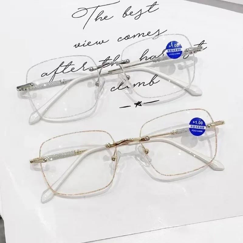 Fashion Glitter Square Metal Frame Reading Glasses Anti-Blue Light HD Presbyopic Glasses  Women Glasses Eyewear +1.0 To +4.0