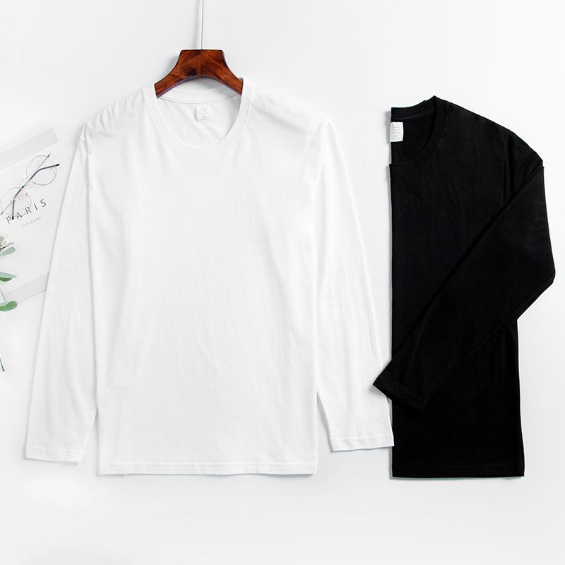 Heavyweight Cotton Long Sleeve T-Shirt Men Women Crew Neck White Tee 220gsm Blank Casual Basic Top