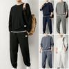 2st/set Herr Casual Sportdräkt Våffelstruktur O-ringad Långärmad tröja Elastiska midjefickor Joggerbyxor Set Loose Fit Sweatshirtdräkt