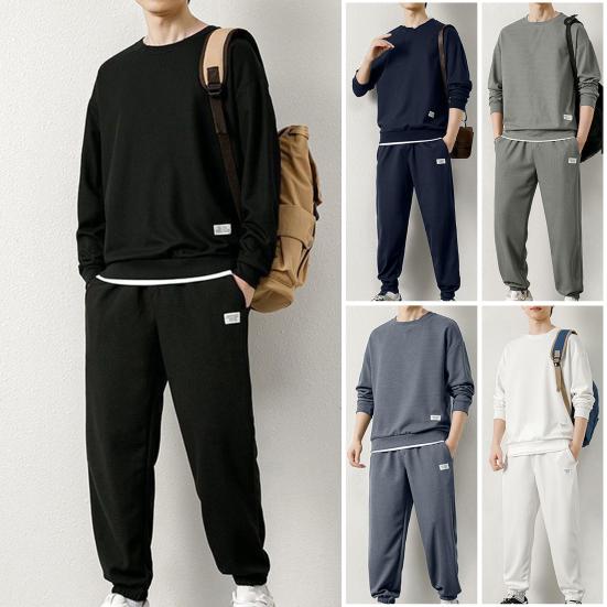 2st/set Herr Casual Sportdräkt Våffelstruktur O-ringad Långärmad tröja Elastiska midjefickor Joggerbyxor Set Loose Fit Sweatshirtdräkt