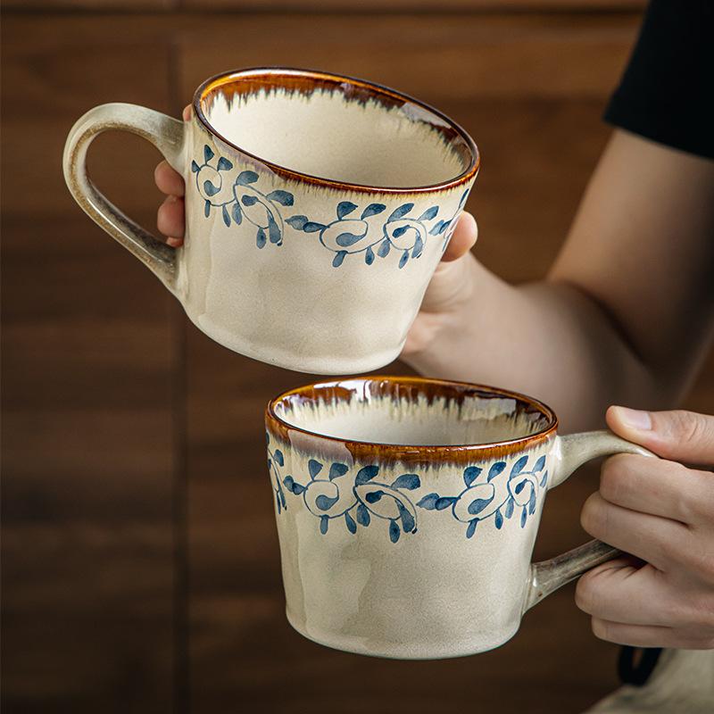 High-Value Zhifengcao Literary And Retro Mug Personalized Ear-Hanging Coffee Cup Ceramic Breakfast Cup Export