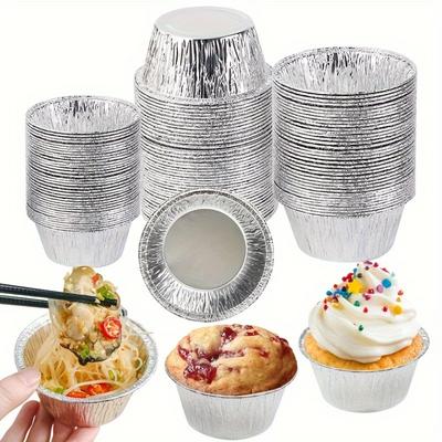 50 Piezas Molde Desechable para Hornear Cupcake de Grado Alimenticio Molde de Aluminio Papel de Aluminio Moldes para Hornear Pudín