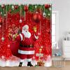 Funny Christmas Shower Curtain Red Santa Claus Cute Blue Snowman Winter Forest Landscape Cloth Home Bathroom Decor Bath Curtains