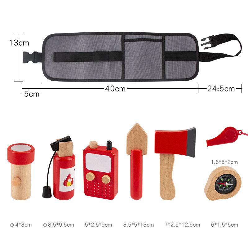 Kids Wooden Simulation Tool Firefighter Waist Bag Set Pretend Play Toy Role Playing Children's Educational Toys 3-6 Year Old
