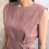 Sleeveless Peplum Round Waist Ruffled Solid Pink [J-Scott] Women's Blouse, Neck, Belt, Hem, JS151-PK-M