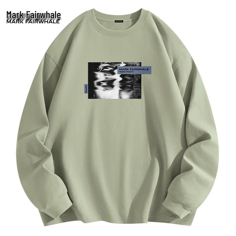 Mark Hua Fei Men's Trendy Heavyweight Loose Fit Pure Cotton Long Sleeve Crew Neck T-Shirt