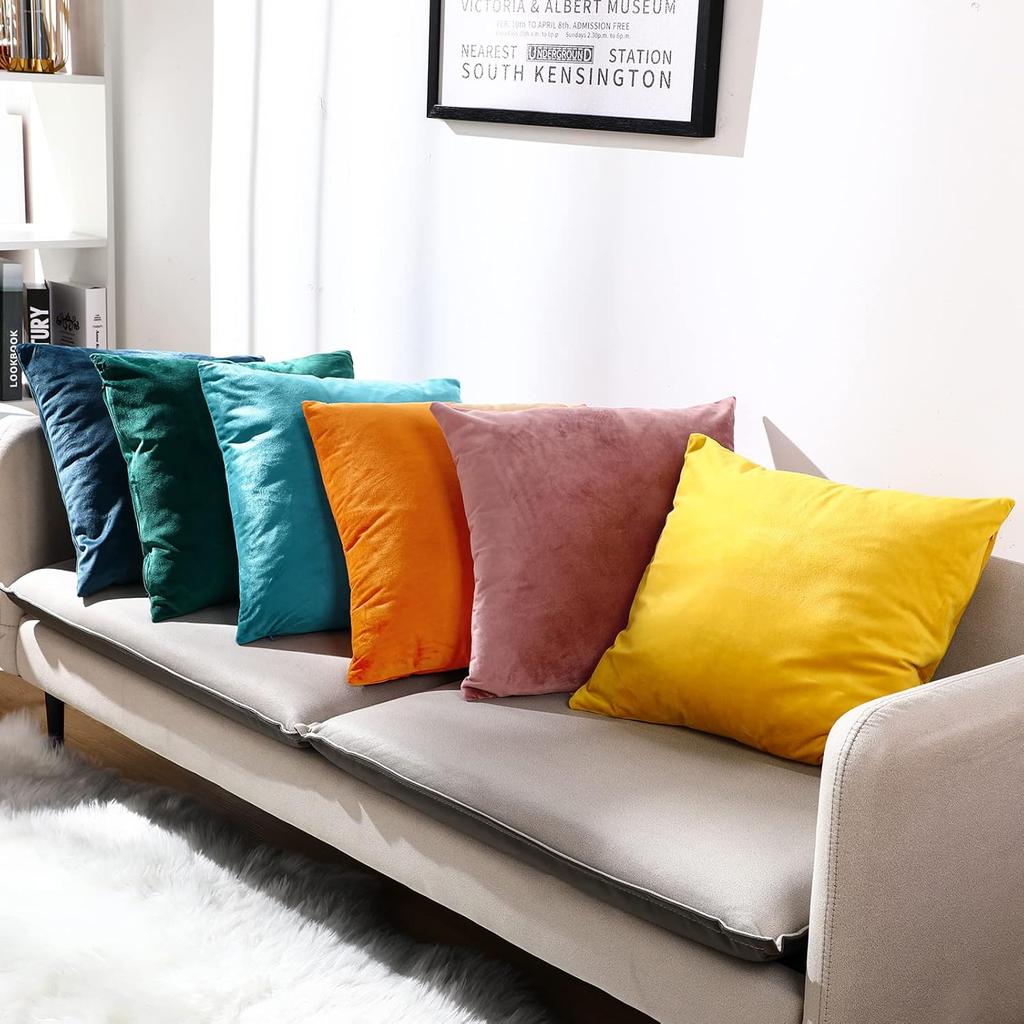 Pack of 6 Velvet Decorative Throw Pillow Covers Solid Square Soft Pillowcase Set Cushion Cases for Sofa Couch Bed Car Home Decor 18 x 18 inches/ 45 x