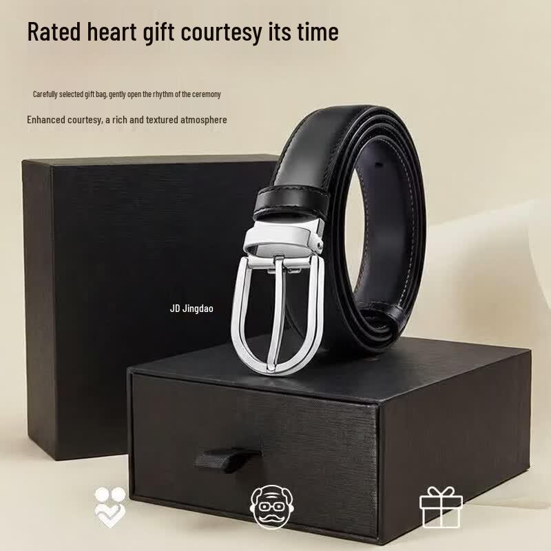 Jingdong Zhizao Men s Genuine Leather Belt with Stainless Steel Horseshoe Buckle 120cm