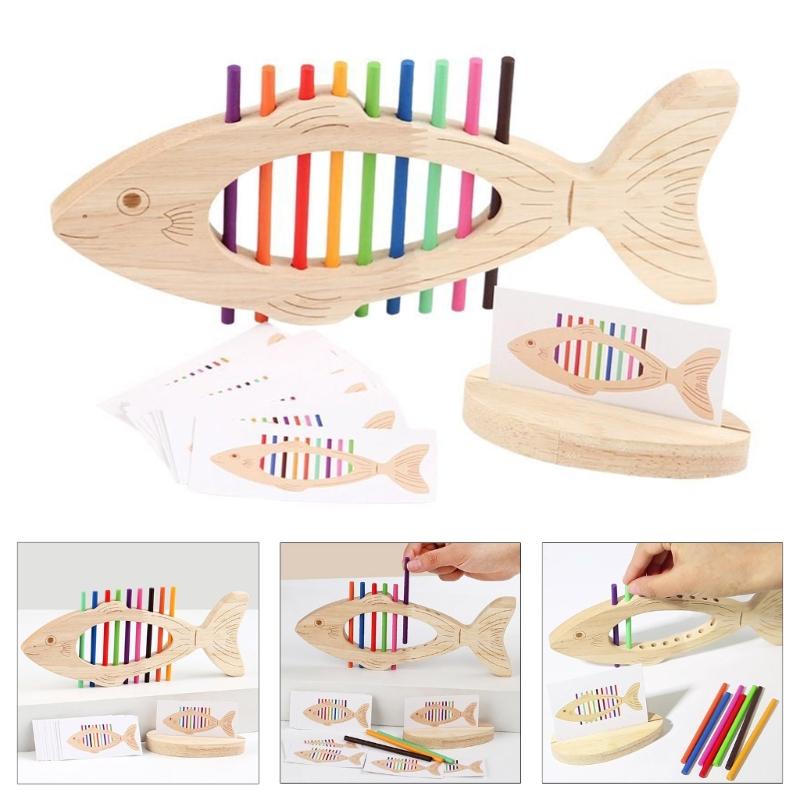 Early Learning Color Recognition Toy Fishbone Shape Wooden Fine Motor Training Educational Game For Children