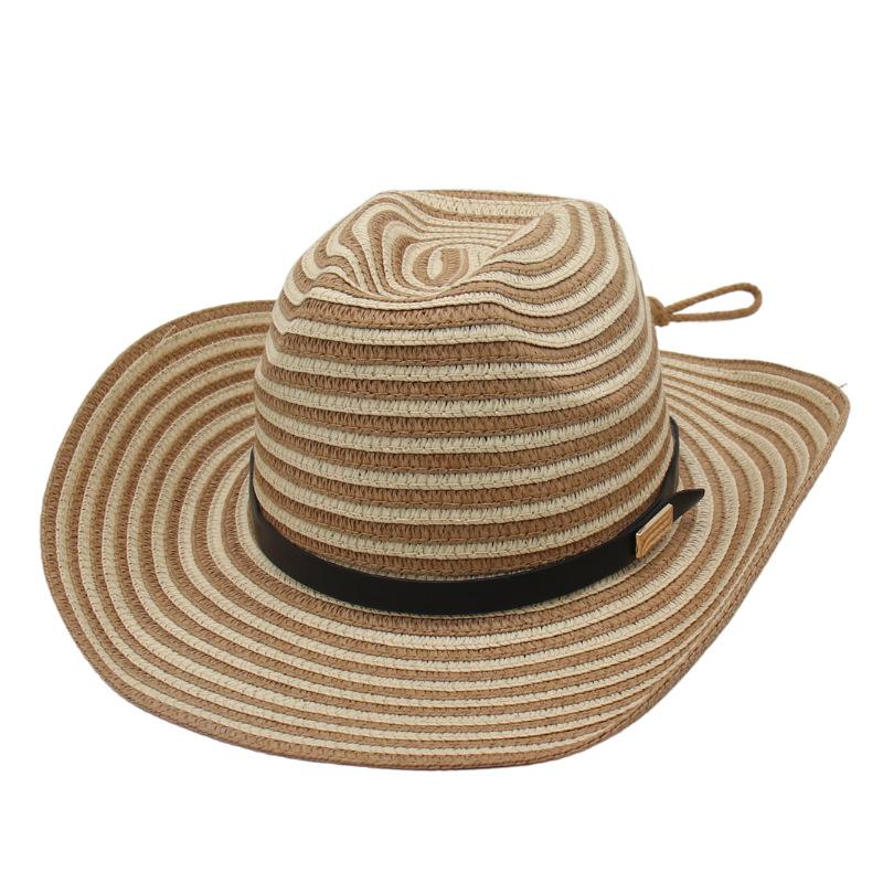 

Summer Men S And Women S Outdoor Travel In The Uk, Beach, Warped Edge, Big Edge, Jazz Straw Hat, Versatile Hat One-size-fits-all straw hat [one-line stripes]
