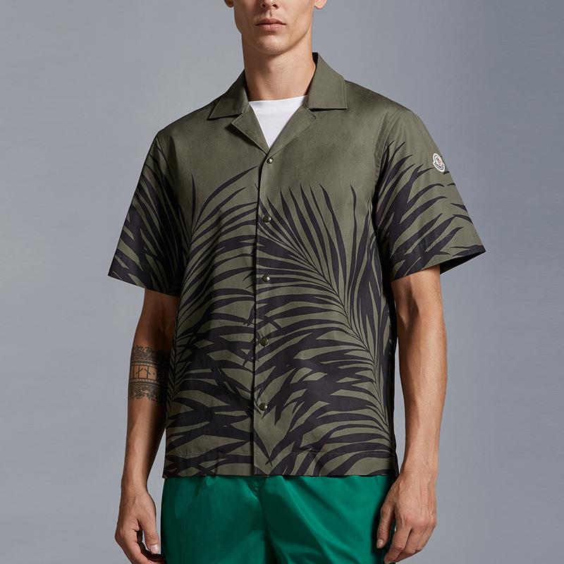 Moncler SS24 Tropical Plant Print Button Short Sleeve Shirt Men shirts Green J10912F00006597M1S89