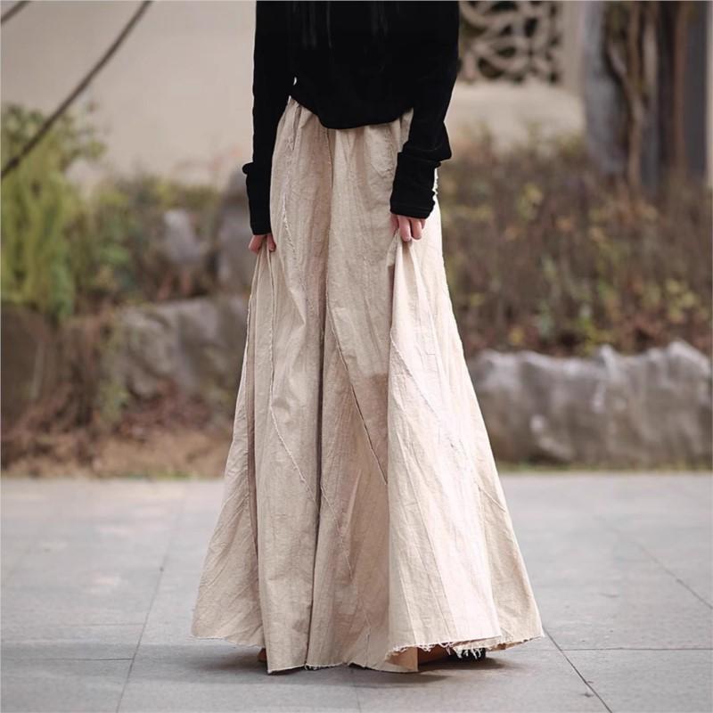 Johnature Women Vintage Skirts Elastic Waist Cloths Autumn Patchwork Casual Female Skirts