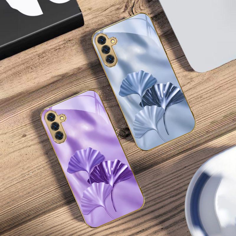 Luxurious Ginkgo Leaves For Samsung Galaxy S20 FE S21 S22 S23 Plus S24 Ultra 25Ultra S21+ S9+ S22Plus Golden glass phone case