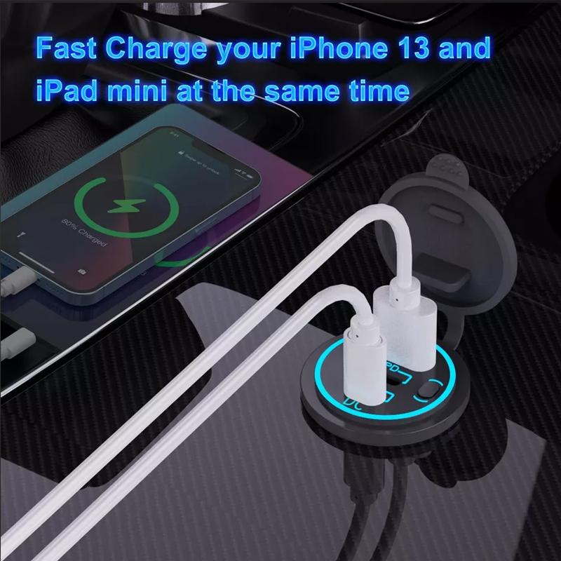 QC3.0 Dual PD3.0 Type-C PD USB Car Charger 20W Fast Charging Adapter Cigarette Lighter 12V
