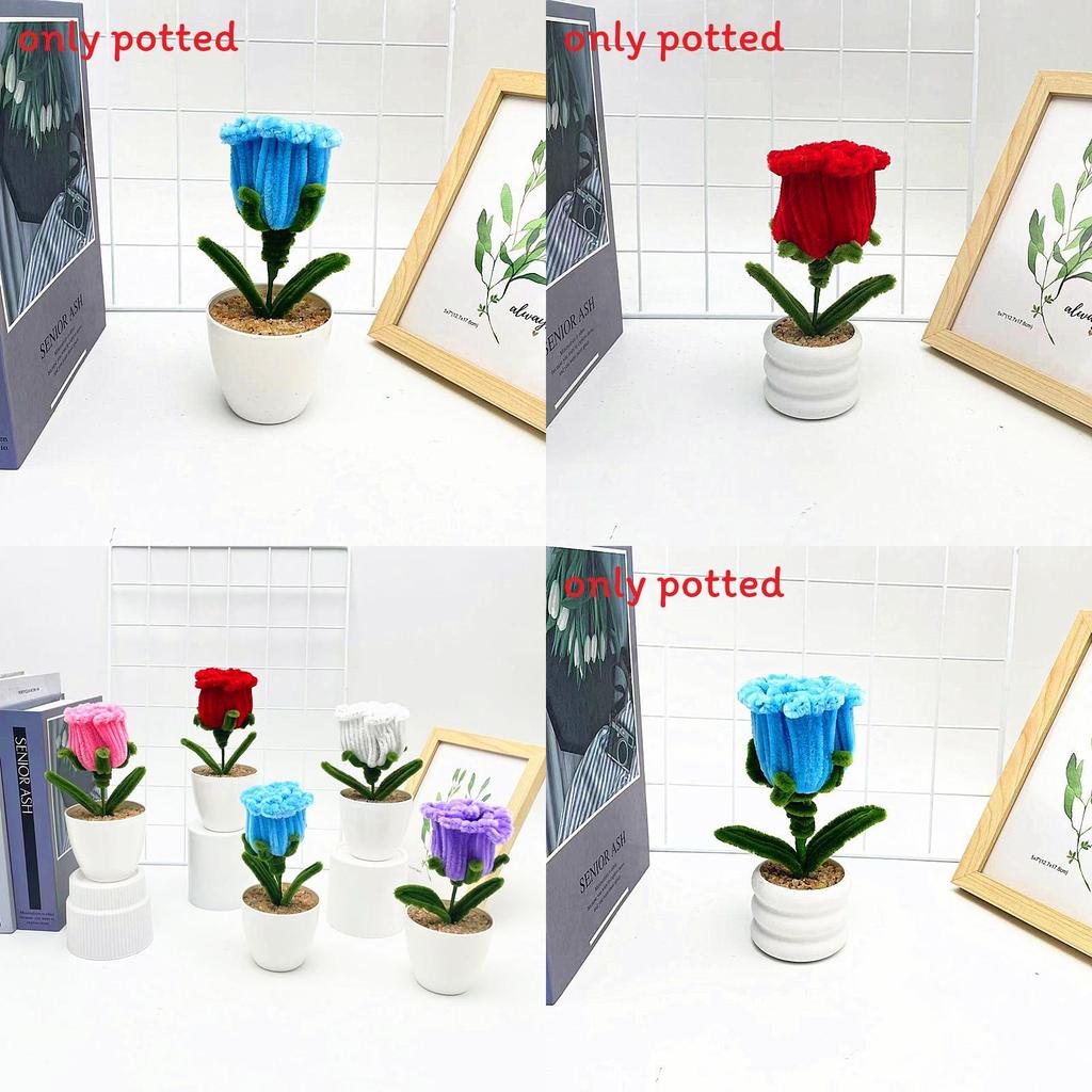 Multi Colored Plush Twisted Rod Rose Potted Desktop Decoration Ornament For Office Decor