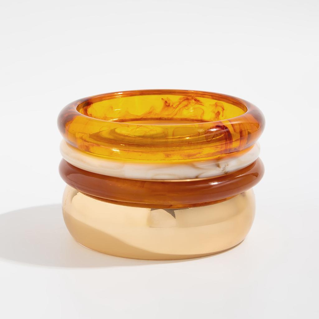 Vintage Amber Smudged Acrylic Bracelet, Stylish Marble Resin Wide Bracelet