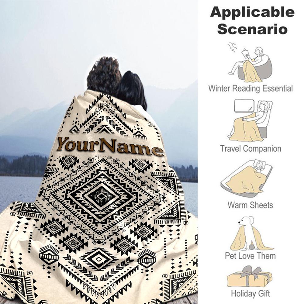 Ethnic Tribal Patterns Personalized Name Blanket Multi-purpose Personalized Blanket Comfortable Suitable for Bed Picnics Chair Nap All-Season Use