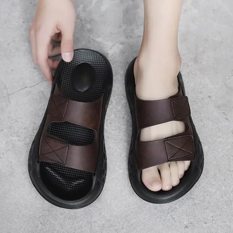 Shoes Platform Beach Slippers for Men Leather Comfortable Clappers 2026 Fun Style Original Summer Sale Eva Trend Pvc Sandals Man
