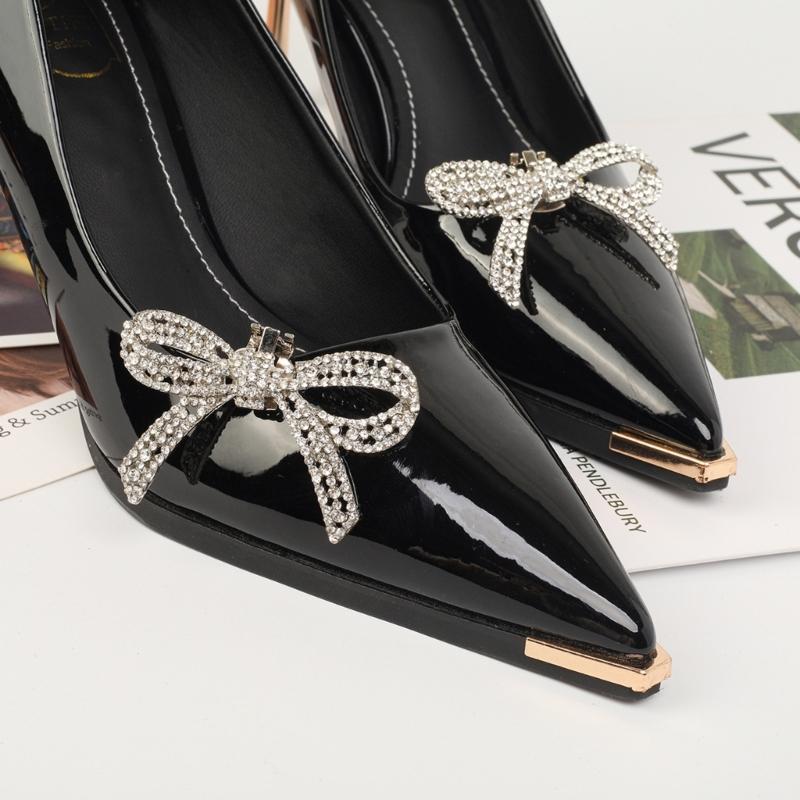 Shimmering Shoe Flower Clip Stylish Shoe Clip with Removable Gems Eye Catching Bowknot Shoe Accessory for Parties Dates