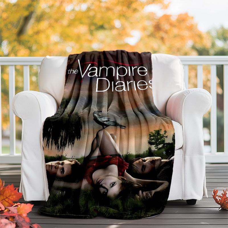 1 Stück The Vampire Diaries 4 Thema Weiche Flanell-Kuscheldecke - Digitaldruck, Polyester, Gemütlich für alle Jahreszeiten, Perfekt für draußen und Reisen
