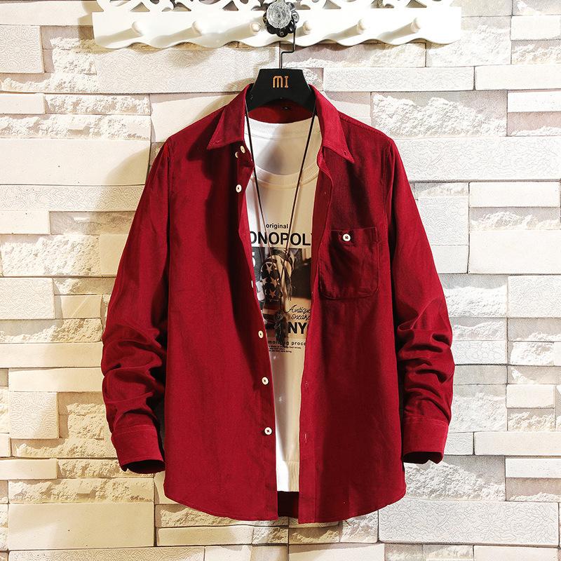 

Однотонная простая приталенная мужская рубашка с длинным рукавом M бордовый