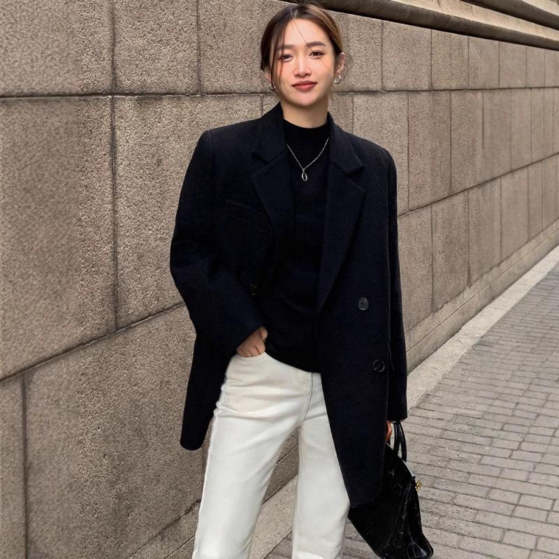 Women's Plus Size Retro British Woolen Suit Jacket - Winter 2026 New Style