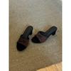 Retro bow high-heeled woven one-word cool slippers open-toed thick-heeled French temperament slippers outer wear