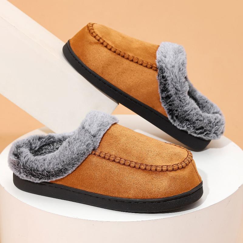 Cross-border New Wholesale Men's Faded Wool Mark Shoes To Keep Warm At Home and Wear Piled Non-slip Thickened Cotton Slippers