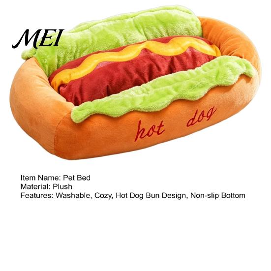 Einzigartige Haustierhöhle für Dackel Hot Dog Bett, Niedliches Gemütliches Kuschelbett mit Abnehmbarem Waschbarem Polster, Lustiges Kreatives Tierbett Wohnzimmer Brötchen Plüsch Kleine Hunde Katzen