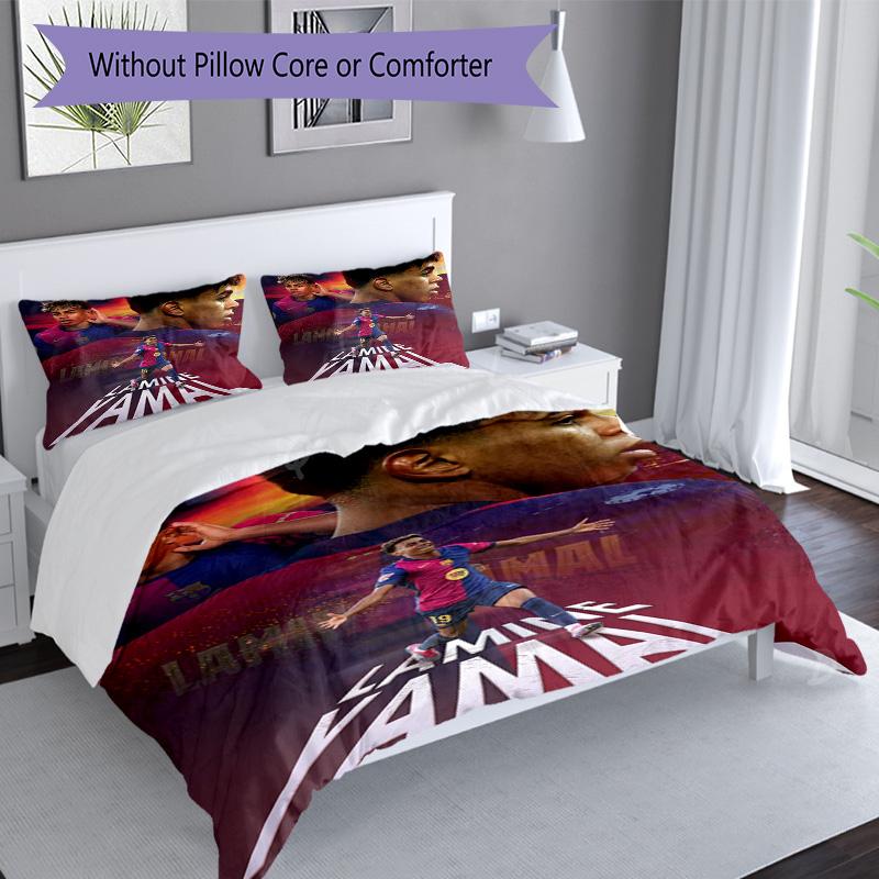 Lamine Yamal Green Spotify Logo Bedding Set,Breathable Bed Linen for Guest Room Decoration,Perfect Housewarming Gift,All Season Duvet Cover with Pillo
