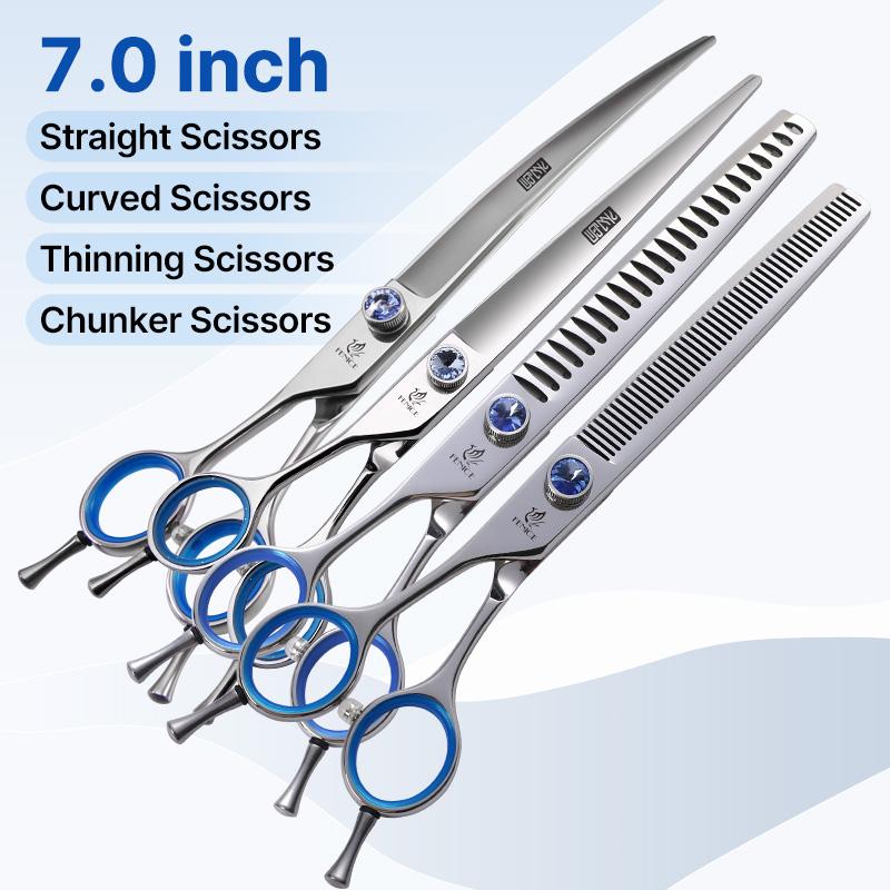 Fenice Professional 7.0/7.5/8 Inch JP440C Steel Left Hand Shears Blue Diamond Double Tail Nail Scissors Set for Pet Dog Grooming