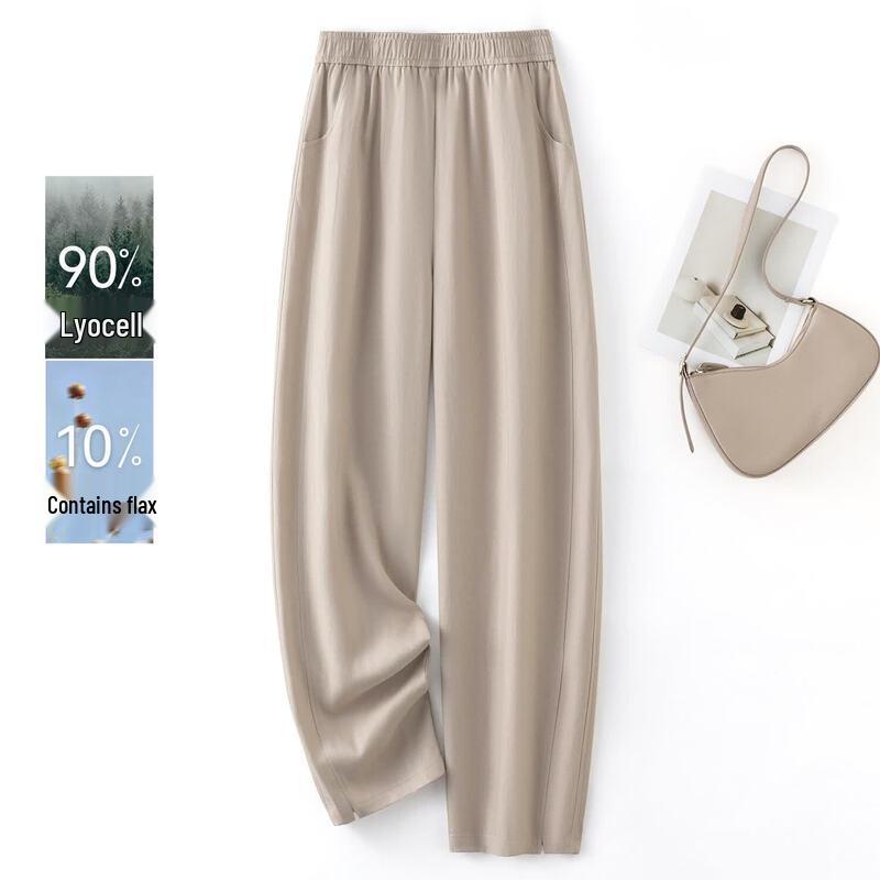 IHIMI Women s Lyocell Linen Blend Elastic Waist Casual Pants S