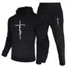 Men's Tracksuit Hooded Pullover + Sweatpants Sports Suit Casual Jogger Sportswear 2 Piece Male Fleece Streetwear Sets